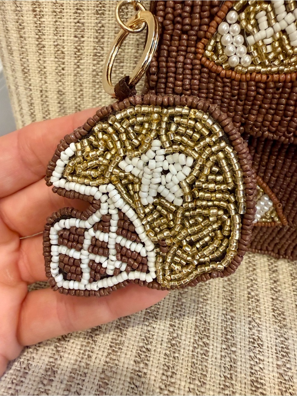 Sol and Mer Beaded Brown Shoulder Bag with beaded Football & beaded helmet - Picture 5 of 9